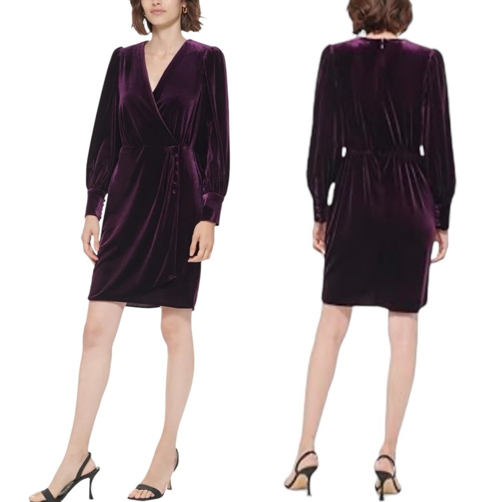 Calvin Klein Surplic V-Neck Sheath Dress Size 12 Purple Velvet Event Party Chic